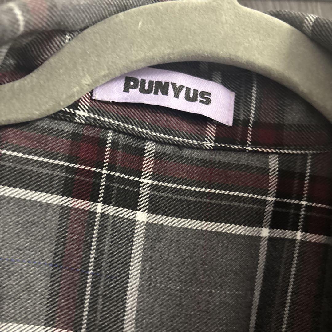 PUNYUS パフスリーブティアードチェックワンピース　グレー