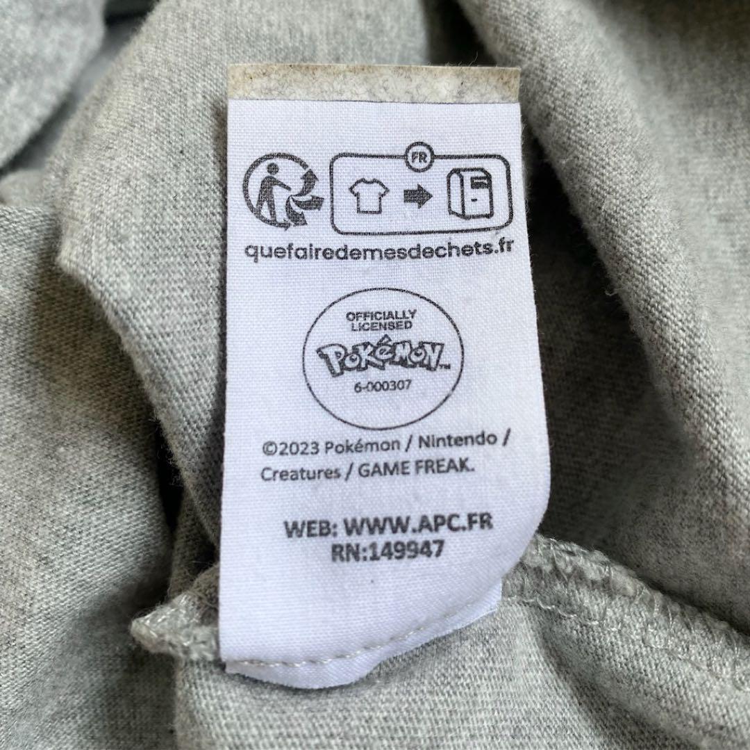 A.P.C. ポケモン　コラボ　ピカチュウ　Tシャツ 半袖　グレー　XL