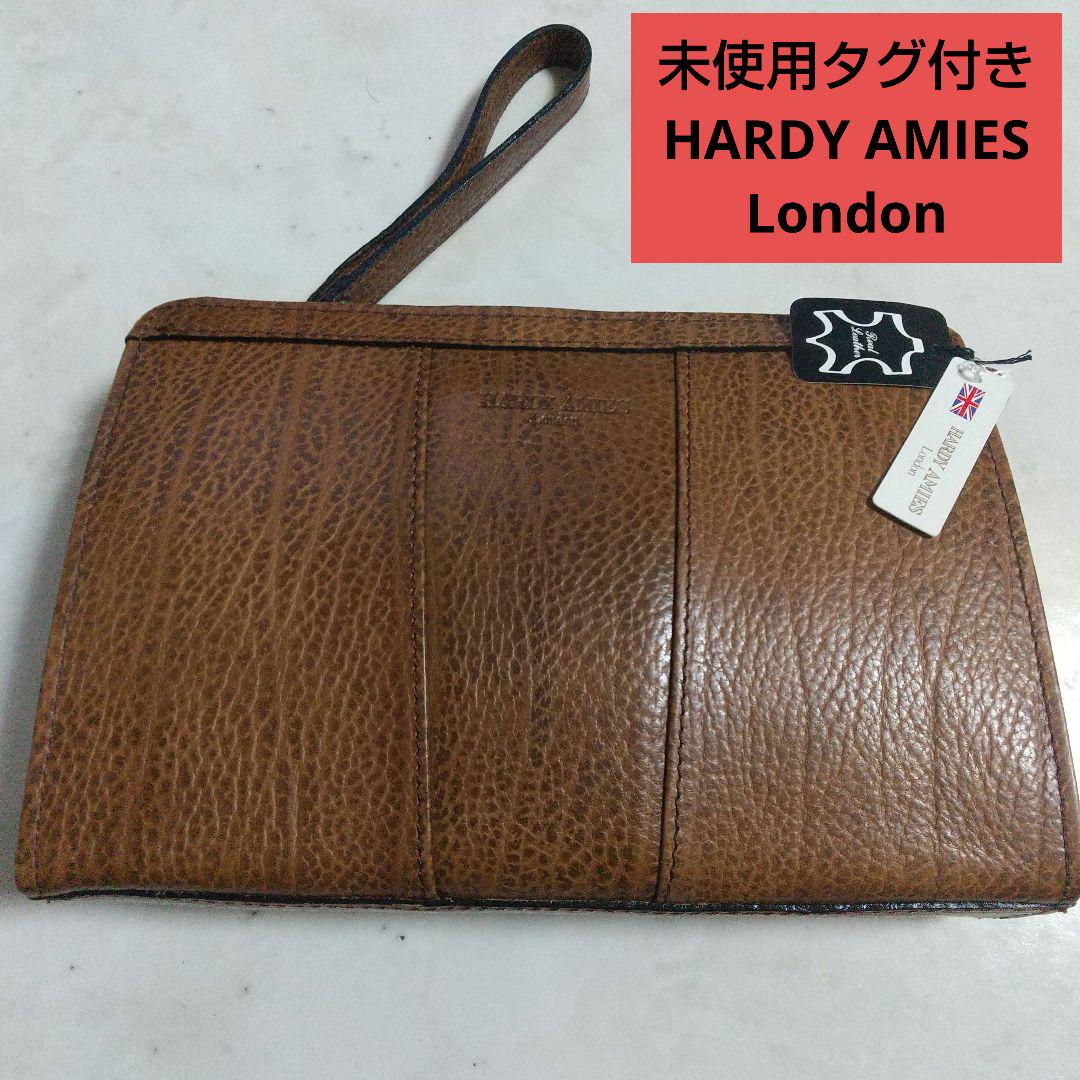 未使用タグ付き HARDY AMIES 牛革 レザー セカンド クラッチ
