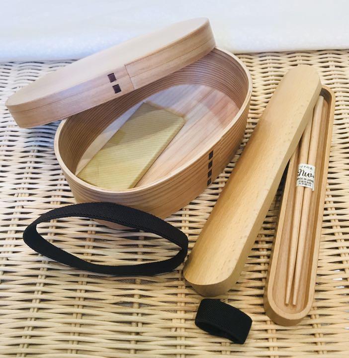 日本製曲げわっぱ小判くりぬき 箸箱箸付