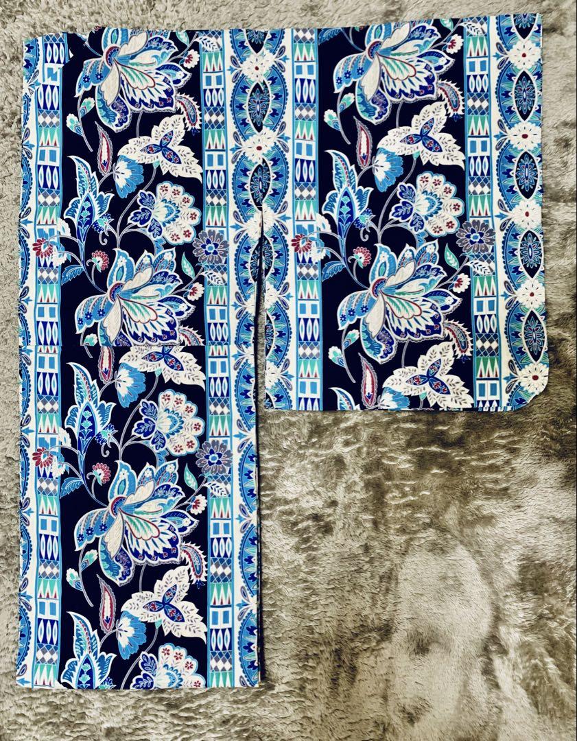 【未着用】ブルーの更紗が美しい浴衣/単衣夏着物/コットン/撫松庵豆千代七緒