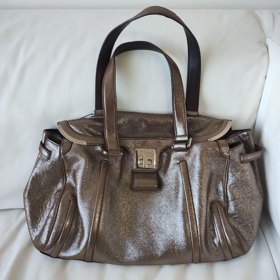 CELINE セリーヌ ラメ コーティング レザー ターンロック トートバッグ