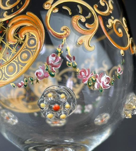 レア　1900年代　モーゼルガラス　エナメルガラス　ピッチャー　送料込み1216 チェコのピンクの吹きガラスのエナメル絵のピッチャーとミニ