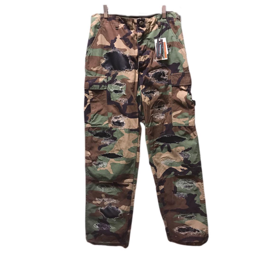 新品　イノセンス　INNOCENCE NYC カモ　レザー　ダメージパンツ　迷彩