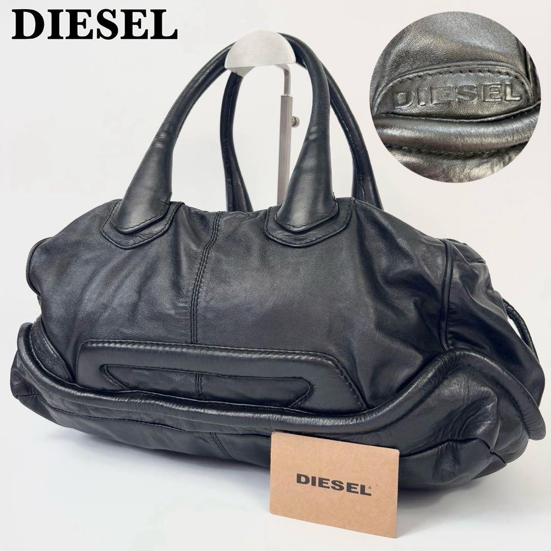 希少 DIESEL ミニ ボストンバッグ ロゴ 型押し アーカイブ 黒