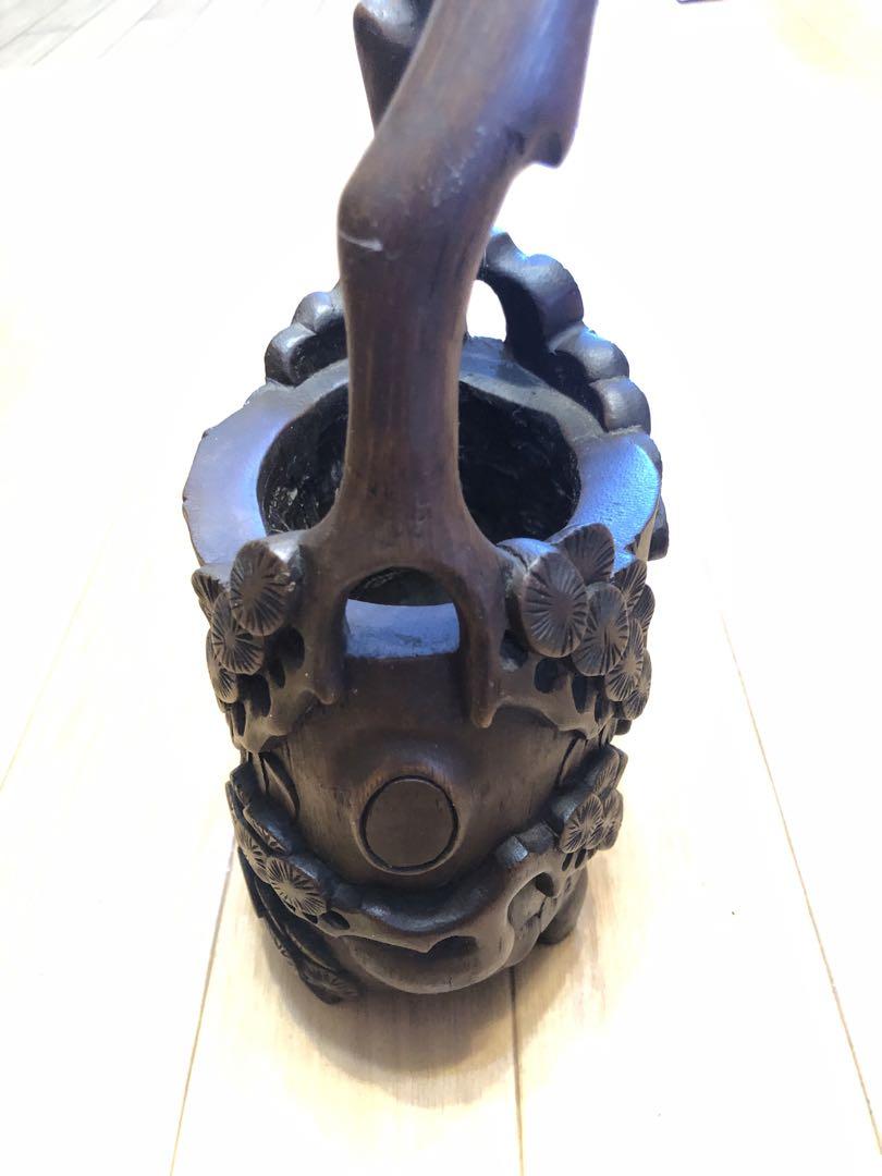 入荷now 安全 竹松手桶松の図インテリア松竹生花美品現品 彫刻・オブジェ
