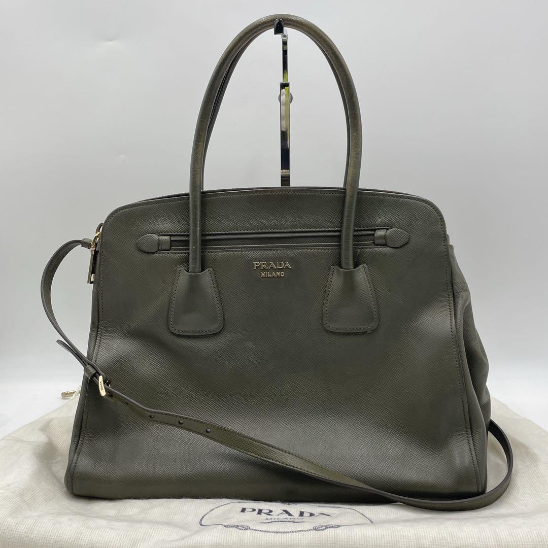 《極美品》PRADA ハンドバッグ ショルダーバッグ 2way ゴールドロゴ 緑