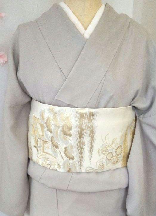 正絹　袋帯　二重太鼓　簡単3分着付　一部仕立(切らないで制作)　らくらく作り帯 袋帯 二重太鼓 ゴールド 簡単3分着付 一部仕立(切らないで制作
