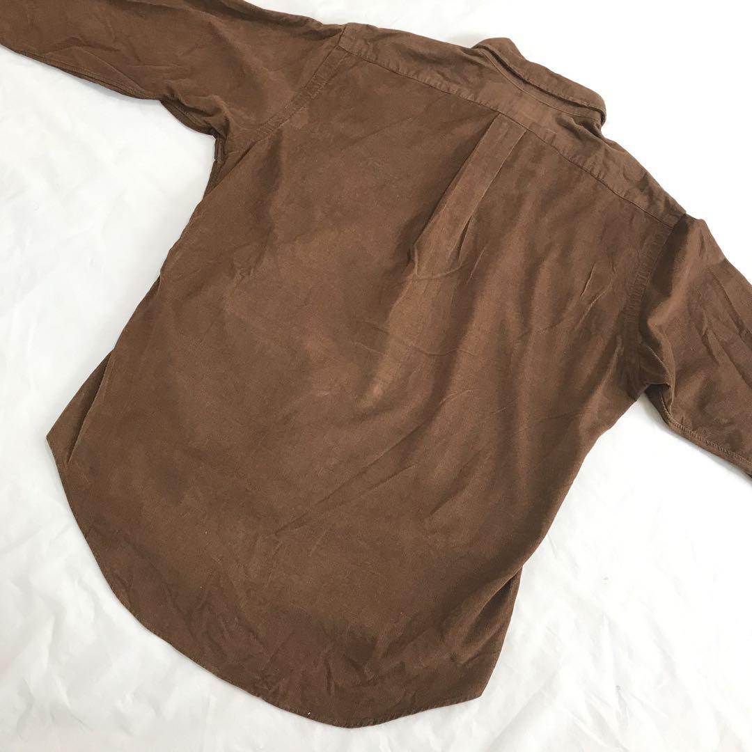 90s ラルフローレン コーデュロイBDシャツ 茶 刺繍ロゴ　オーバーサイズ　L
