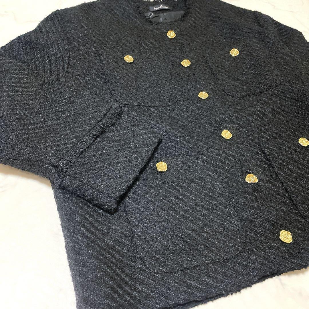【タグ付き】XXL 3Lアンコキーヌ ツイードノーカラージャケット