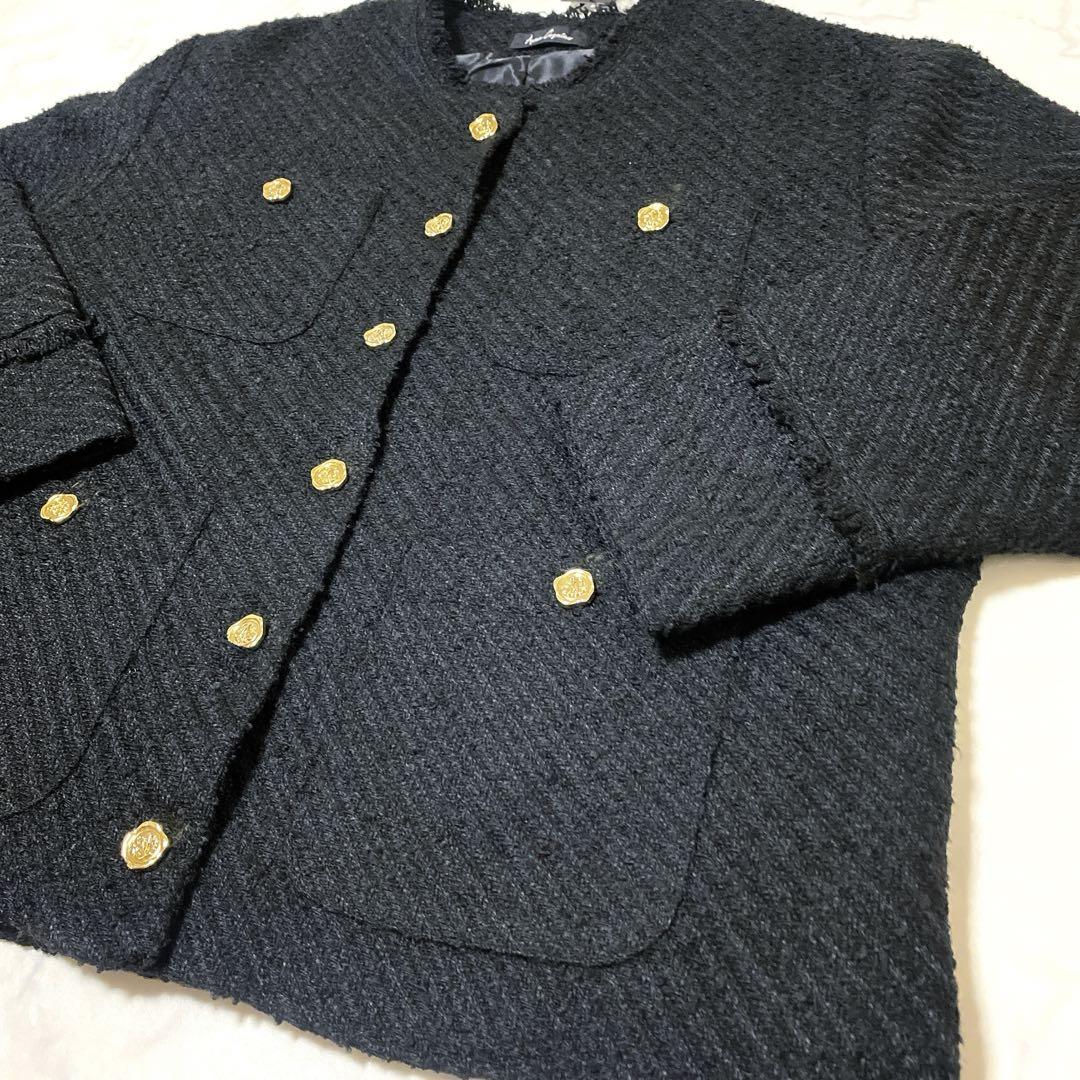 【タグ付き】XXL 3Lアンコキーヌ ツイードノーカラージャケット