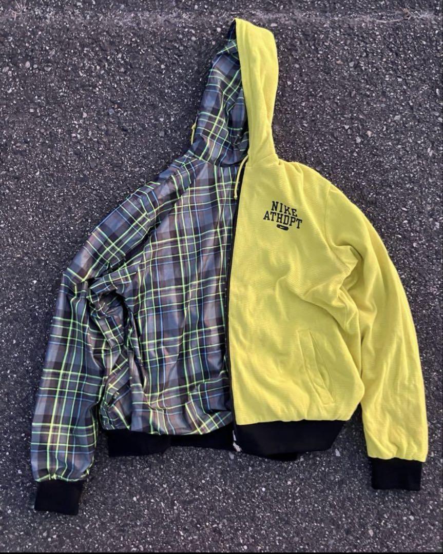 00s NIKE リバーシブルナイロンジャケットフーディー　チェック　黄色