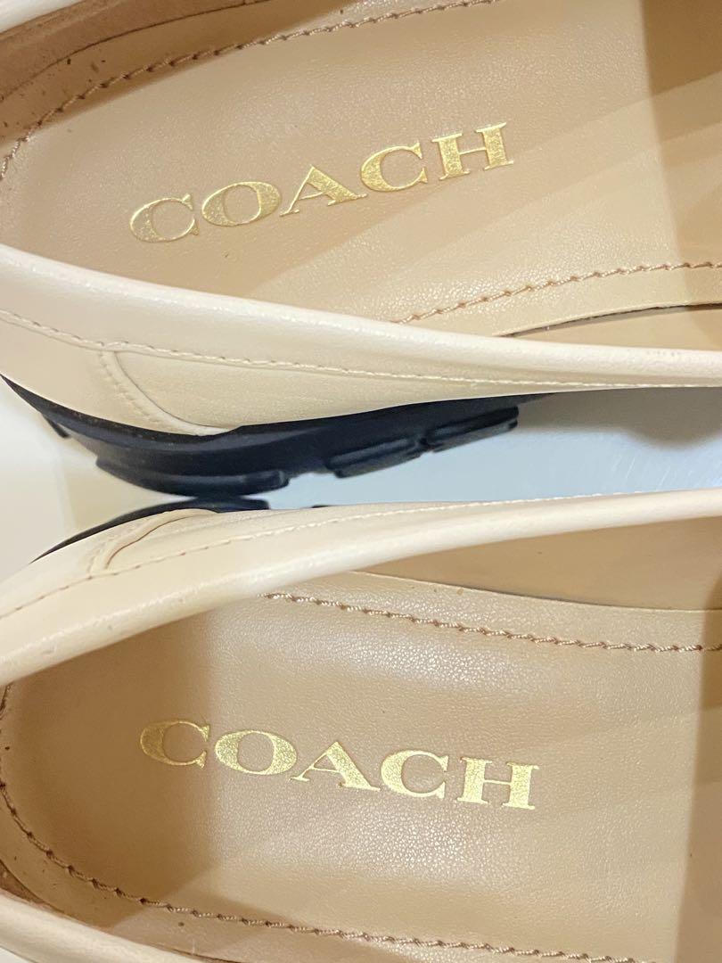 h368 美品 COACH コーチ　アイボリー ローファー 23.0cm