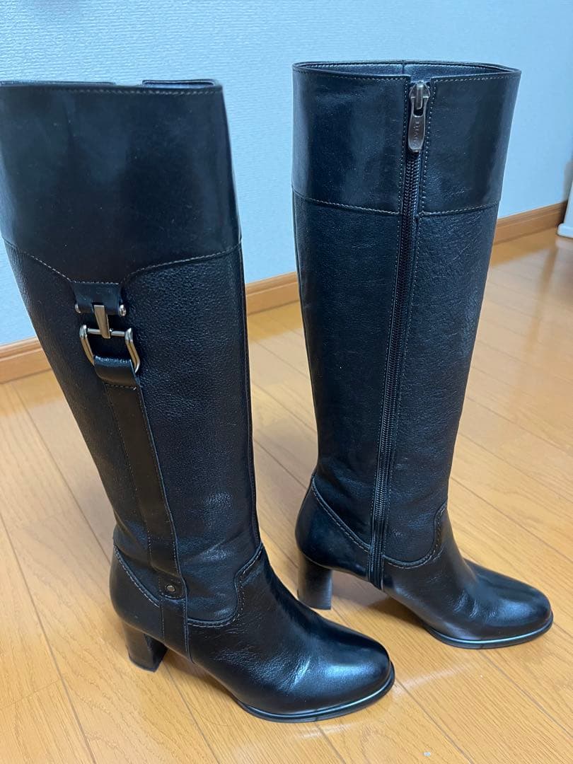 Diana 合成革　ブラック ロングブーツ 中ヒール