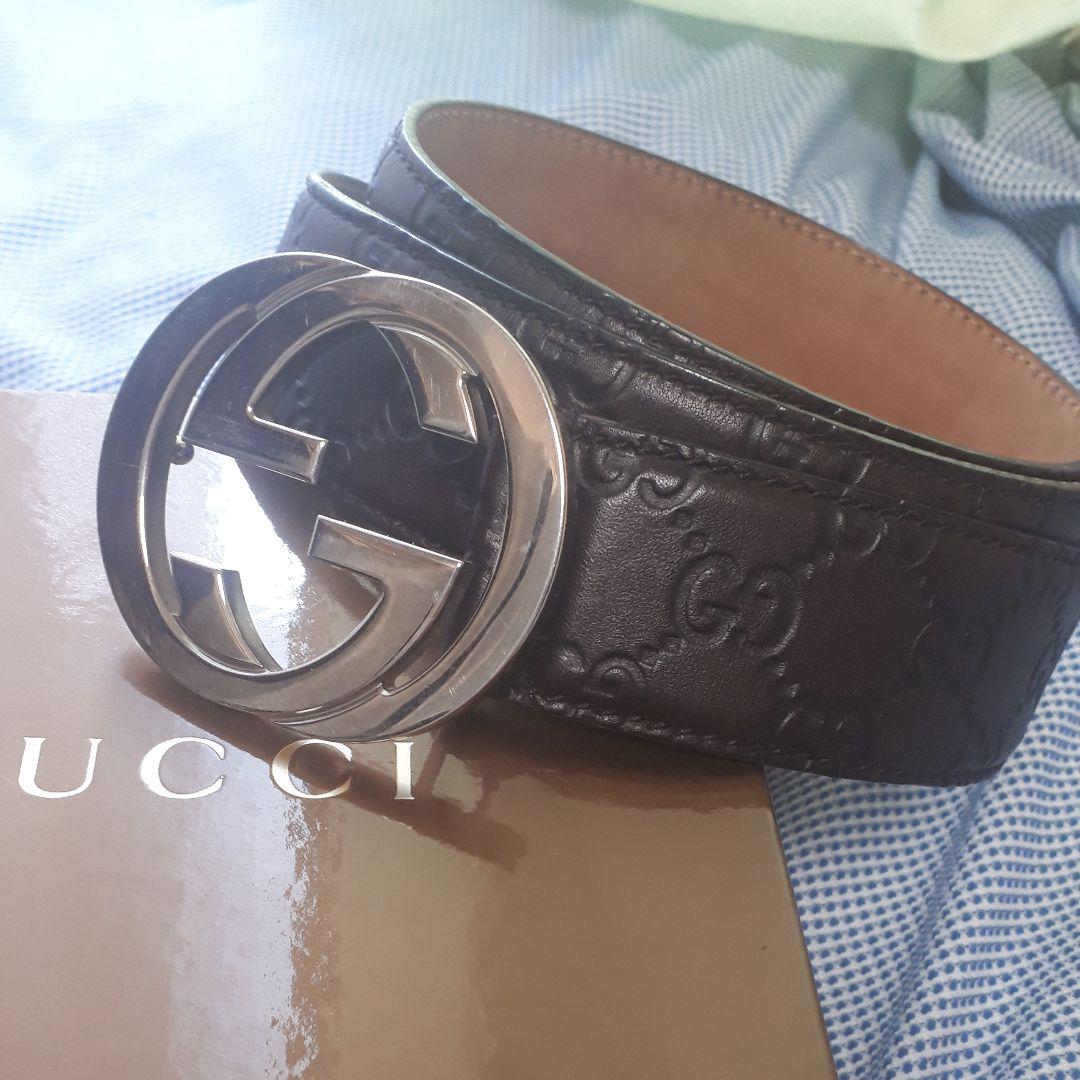 美品 グッチ GUCCI インターロッキング レザーベルト グッチシマ GG柄