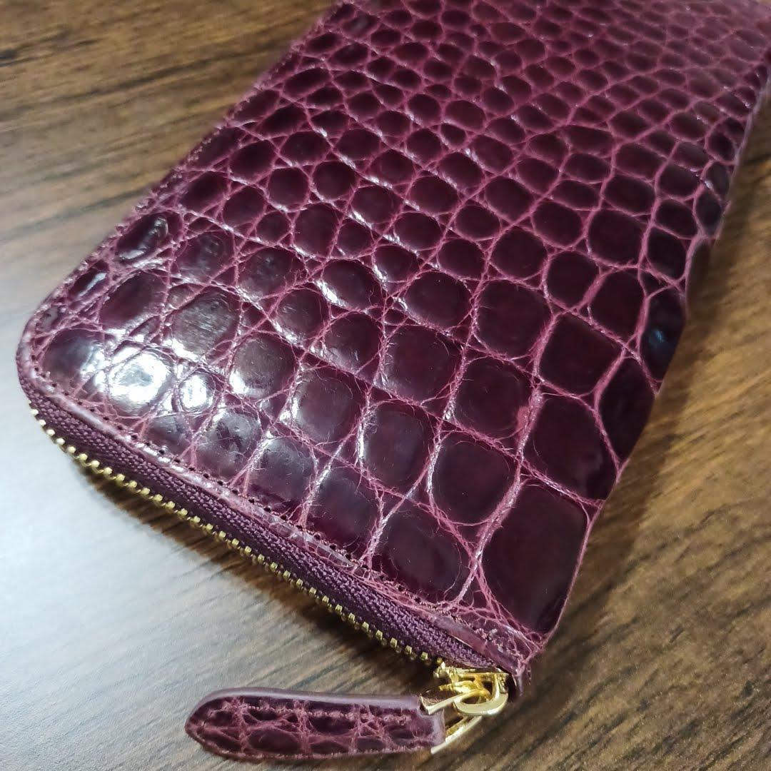 シャイニング クロコダイル 長財布 ワインレッド 本革 ワニ革