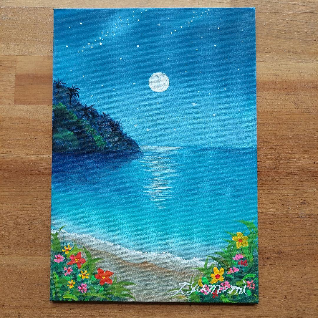 風景 アクリル画 山と湖の風景(原画、1点もの) 山の絵画 オリジナルアクリル画 湖の風景 厚塗り画 - ショップ