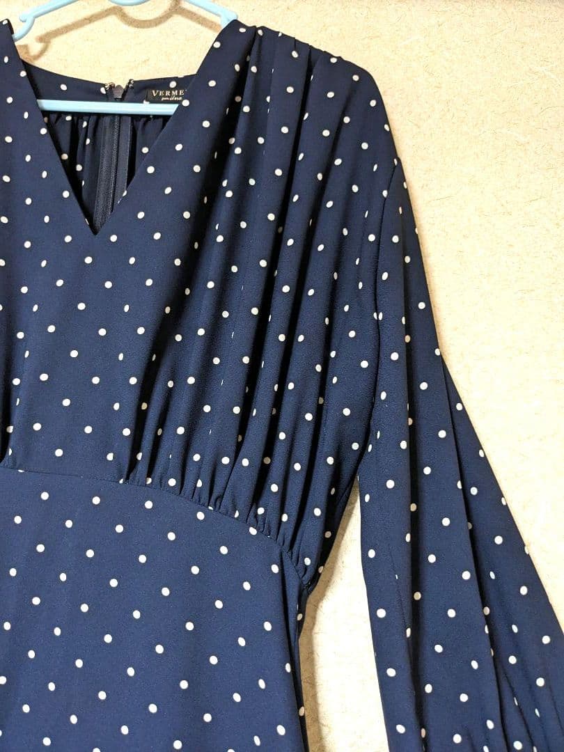 ヴェルメイユパーイエナ　ロングワンピース　マキシ　スカート　ドット　ネイビー