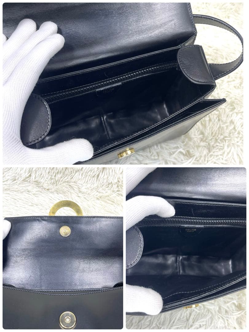 CELINE ショルダーバッグ サークルロゴ G金具 レザー ブラック
