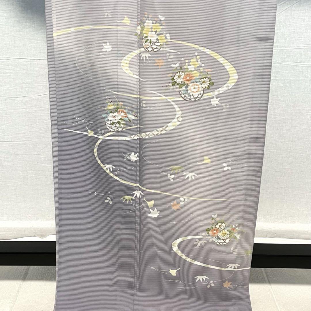 専用　D43 夏着物　訪問着　花模様　流水　グレー系　絽　正絹　極美品