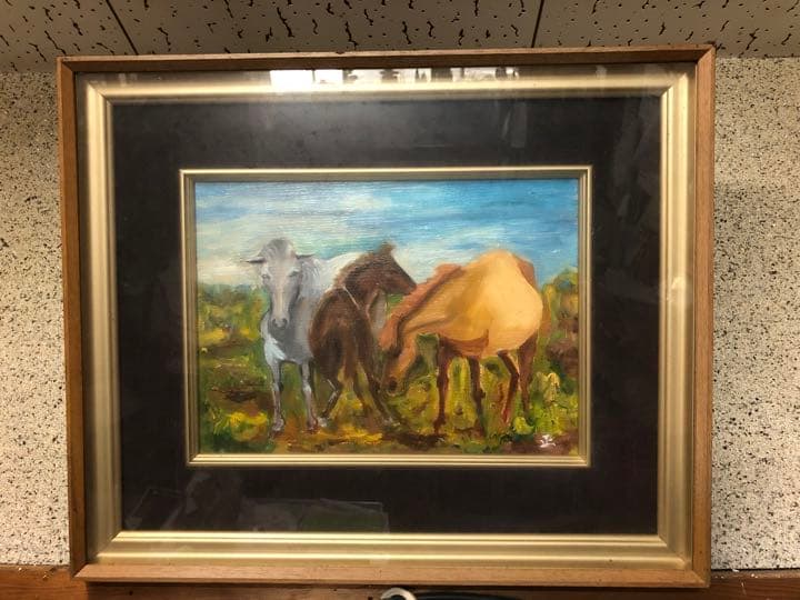 三頭の馬 風景画 油絵 額縁付 | mercedariasmisionerasperu.org