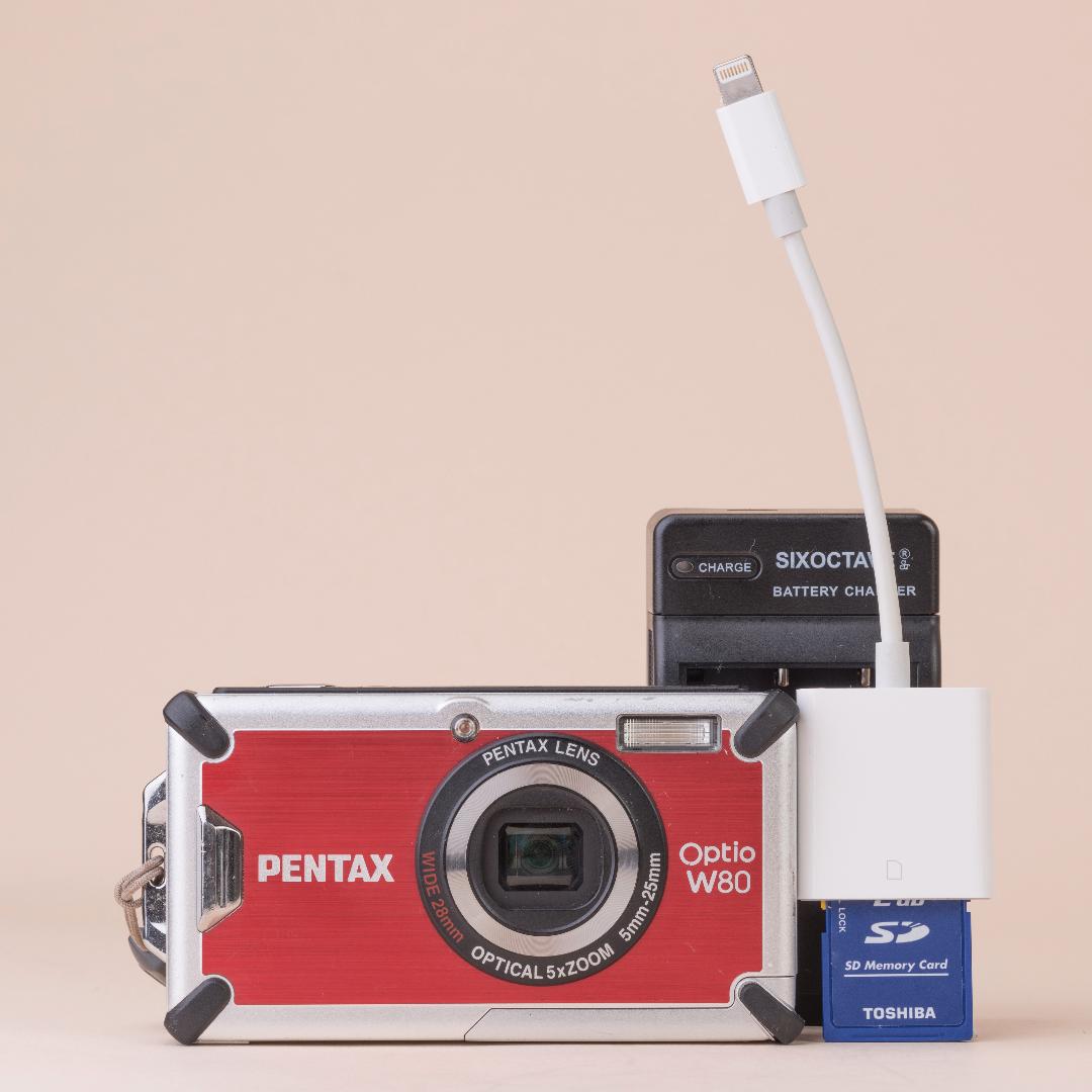 防水カメラ】PENTAX optio W80 レッド スマホ転送OK