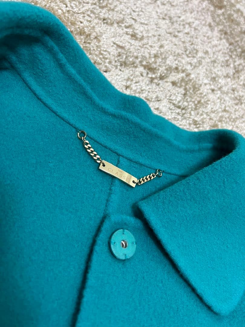 【超美品】DoCLASSE カシミヤ混ウールリバーコート 9号 ターコイズ 【超美品】DoCLASSE カシミヤ混ウールリバーコート 9号 ターコイズ