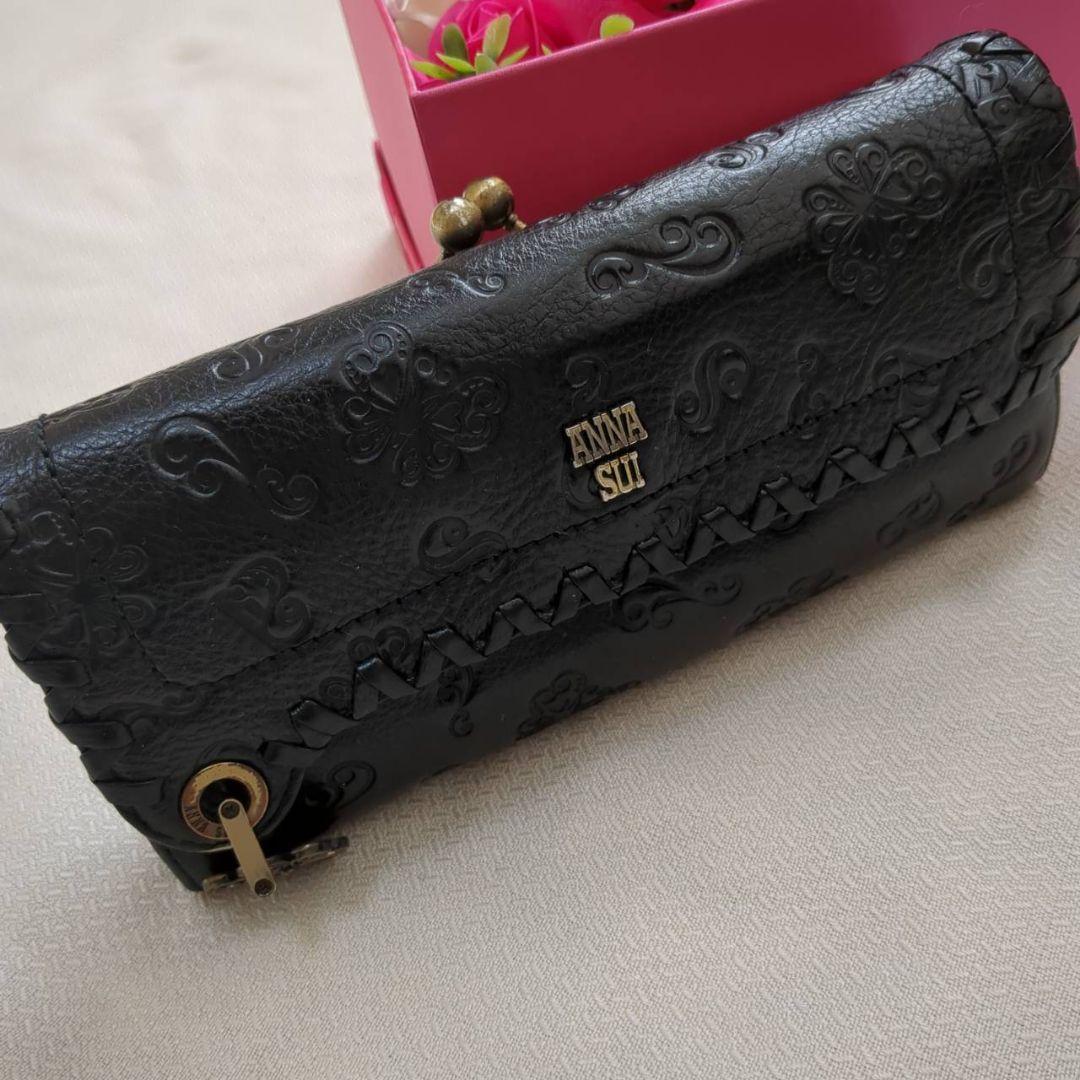 美品　ANNA SUI ダリア がま口 長財布 蝶チャーム ブラック