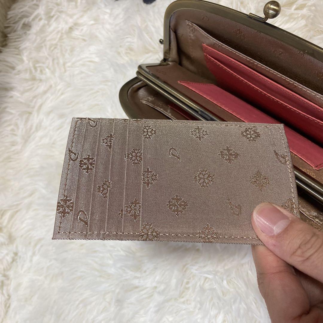 美品】ダコタ 長財布 がま口 カードケース付き レザー レッド系 美品】ダコタ 長財布 がま口 カードケース付き レザー レッド系