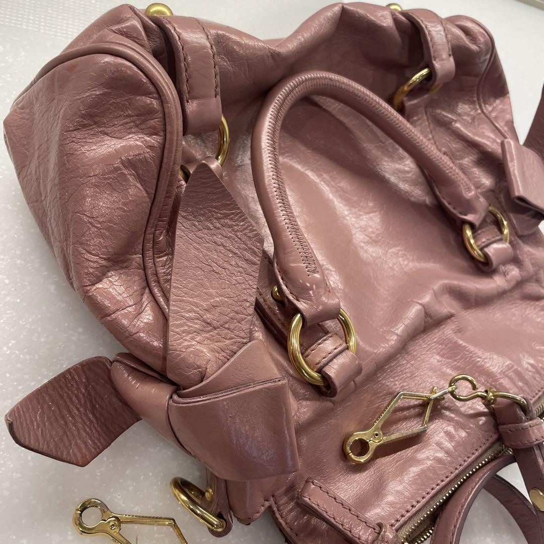miu miu サイドリボンバッグ　ピンクベージュ miumiu サイドリボンバッグ - バッグ高価
