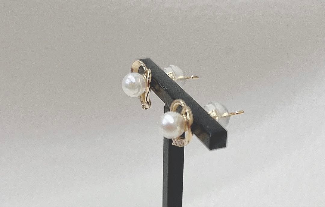 K18 18金　ダイヤモンド　あこや真珠　ピアス