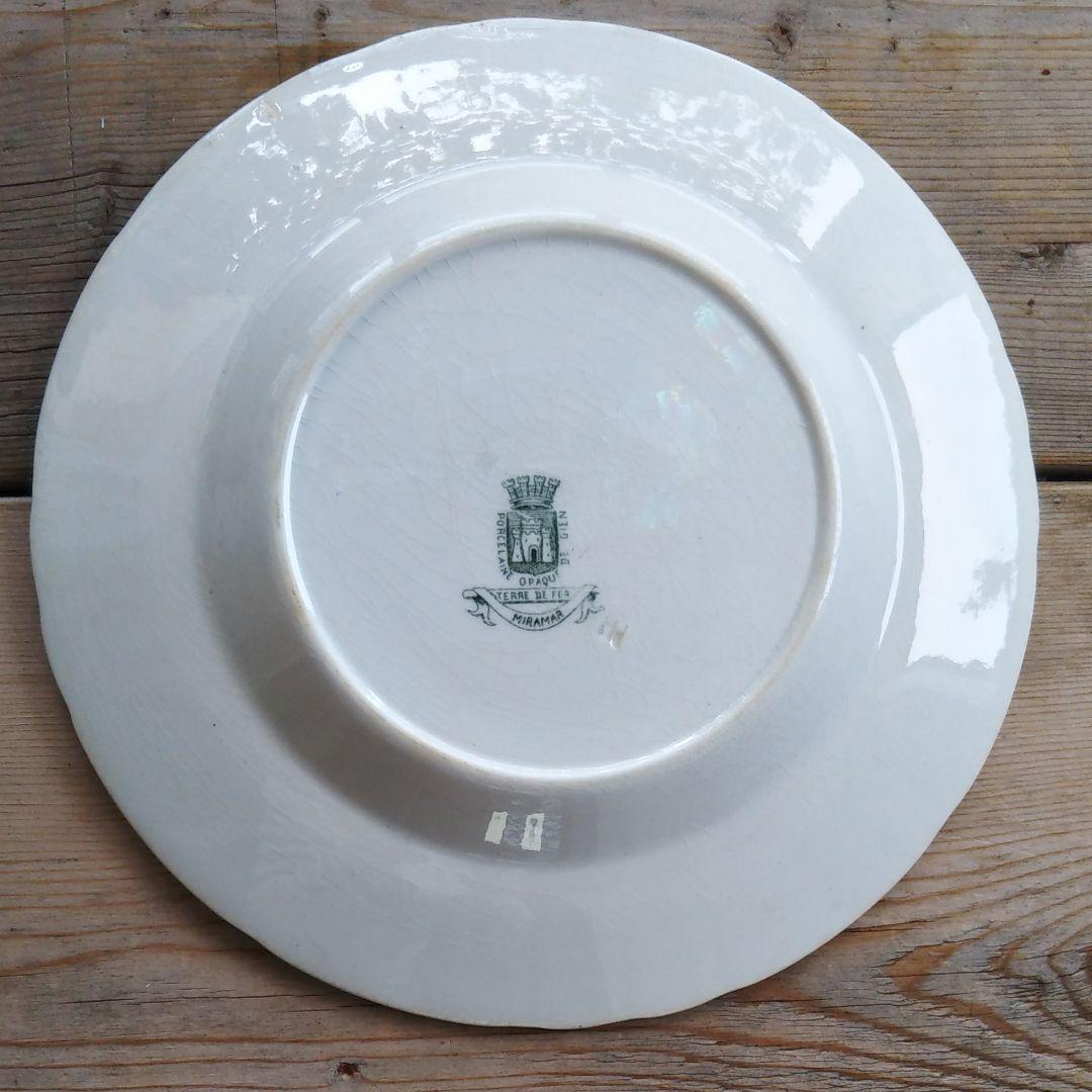 ラス1Gien フランスアンティークジアンバラとお花のスーププレート1 b46Vy-m85752223790 高品質在庫