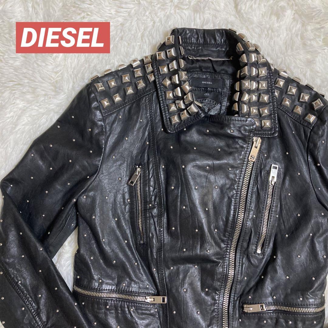 ✨極美品✨ DIESEL ライダースジャケット スタッズ レザー 牛革 ブラック