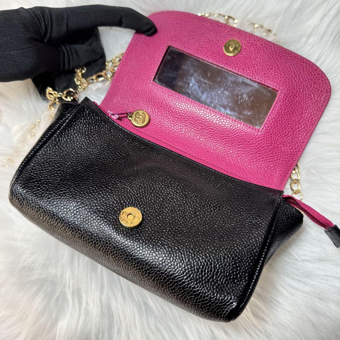 CHANEL シャネル　キャビアスキン　レザー　ブラック　ポーチ