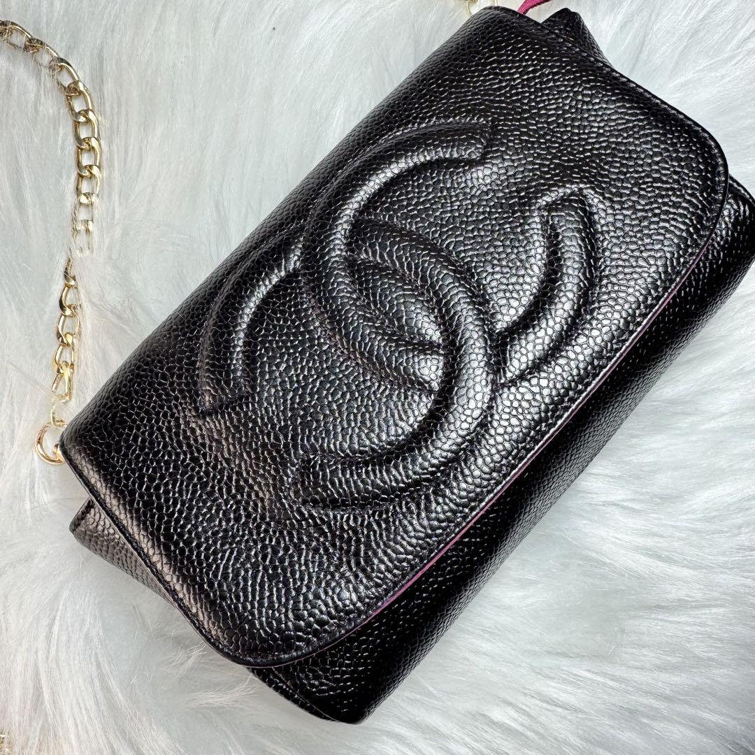CHANEL シャネル　キャビアスキン　レザー　ブラック　ポーチ