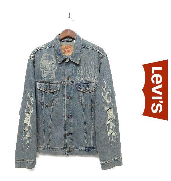 高質
 N195/特大 Levi's 70507 デニムジャケット ファイヤーパターン Gジャン/デニムジャケット