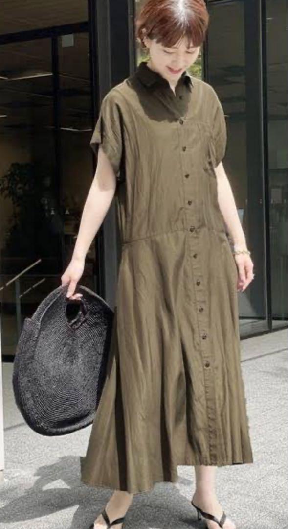 SpickandSpan フレアーシルエットシャツワンピース　オリーブ