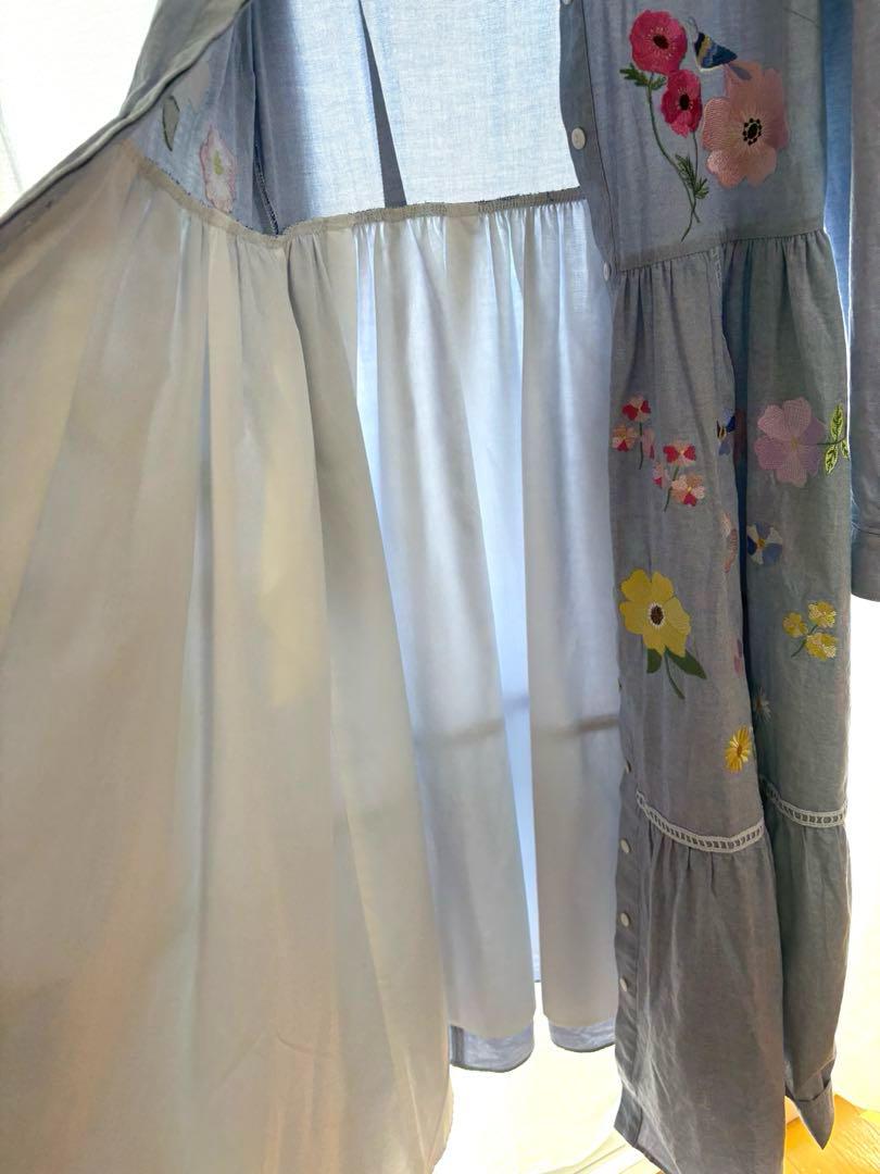 美品　チェスティ　フラワーバード刺繍シャツワンピース　花柄　サイズ　1