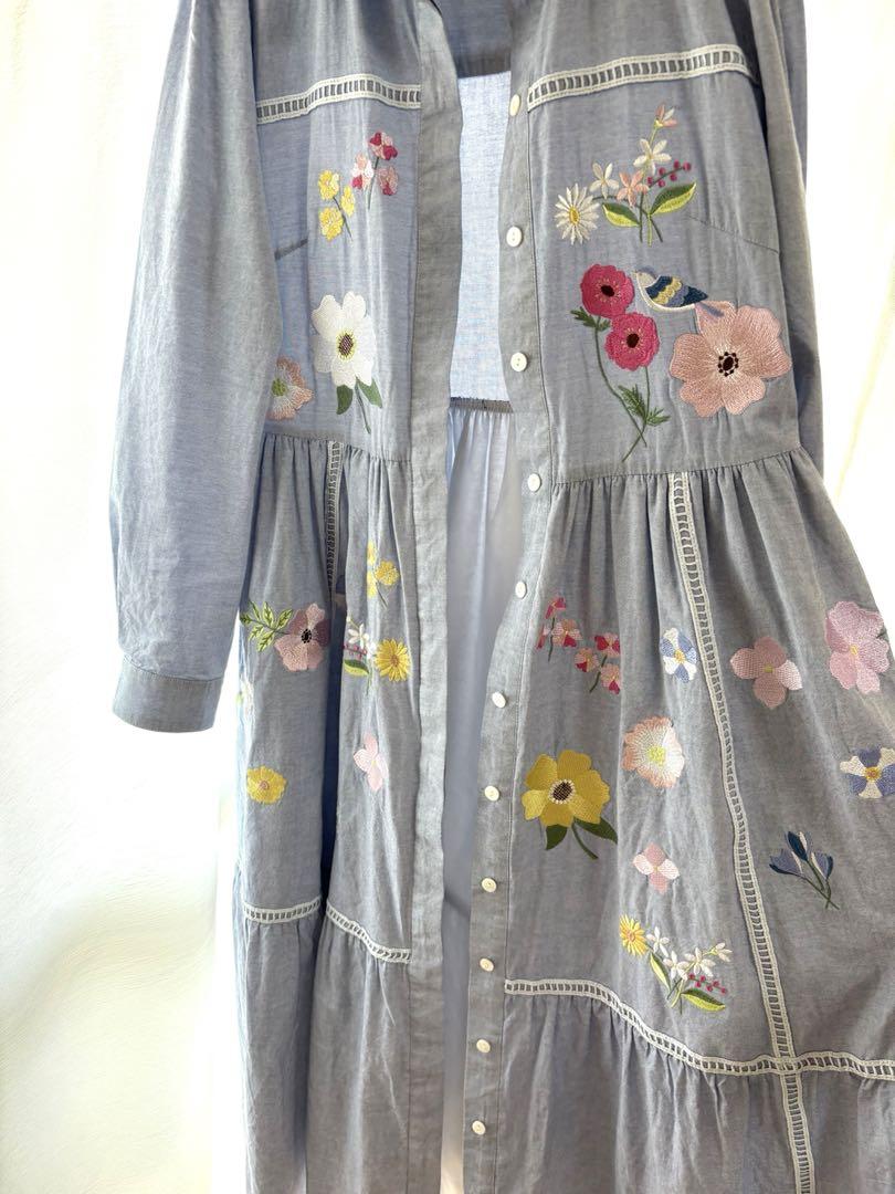美品　チェスティ　フラワーバード刺繍シャツワンピース　花柄　サイズ　1