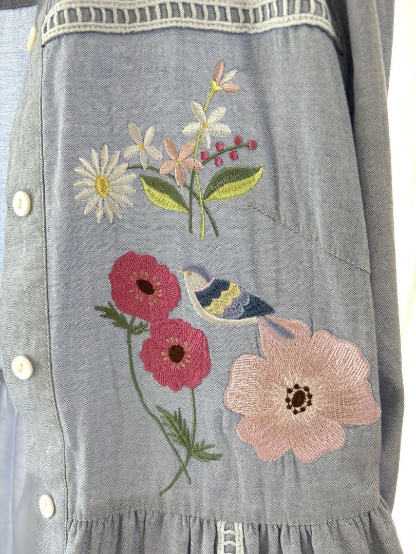 美品　チェスティ　フラワーバード刺繍シャツワンピース　花柄　サイズ　1