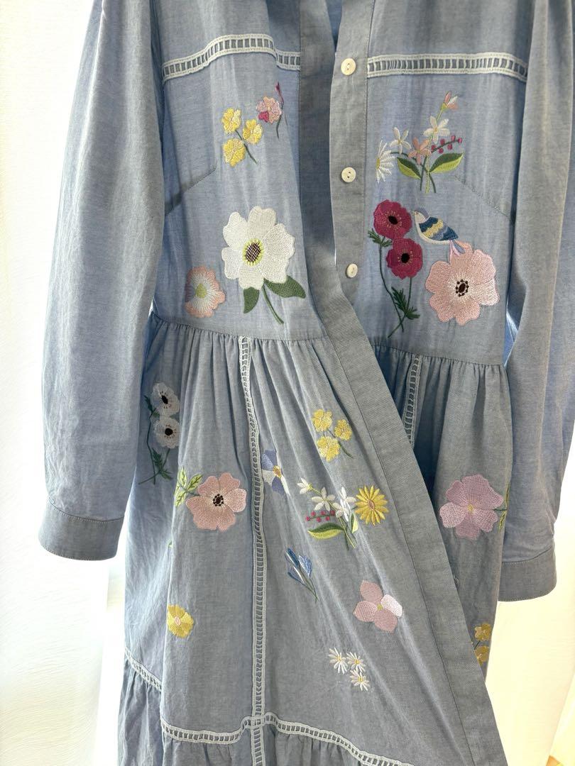 美品　チェスティ　フラワーバード刺繍シャツワンピース　花柄　サイズ　1