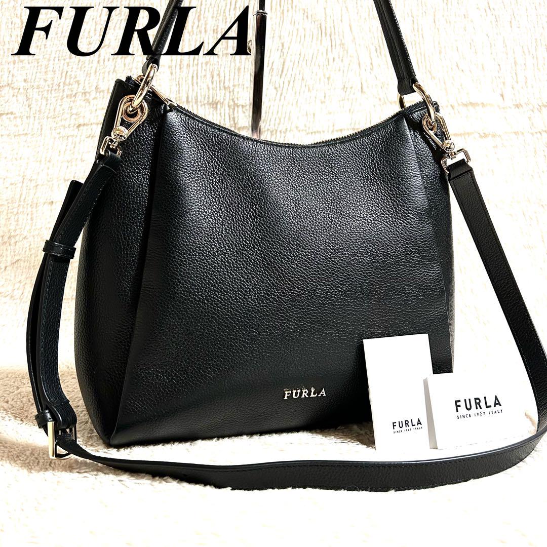 美品　FURLA ショルダーバッグ　ハンドバッグ　2way シボ革　ゴールド金具