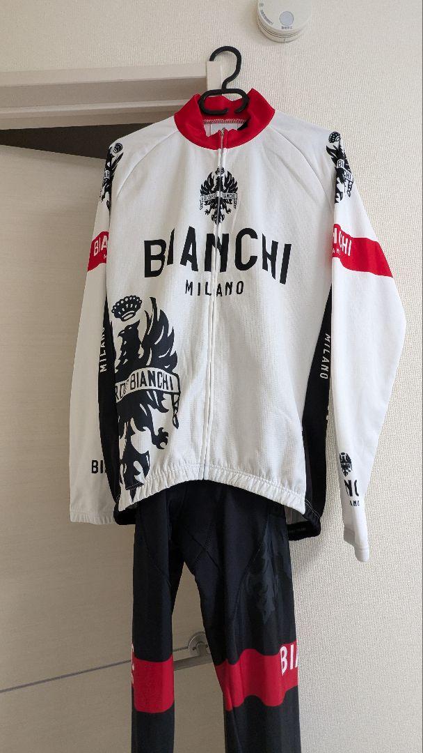 【美品】Bianchi サイクルジャージ 上下セット　白・黒・赤