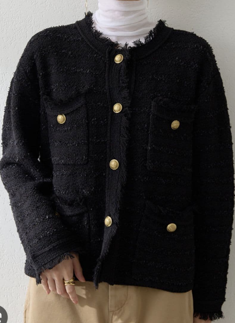 【H.M♡】Whim Gazatte 黒 ツィードニットジャケット