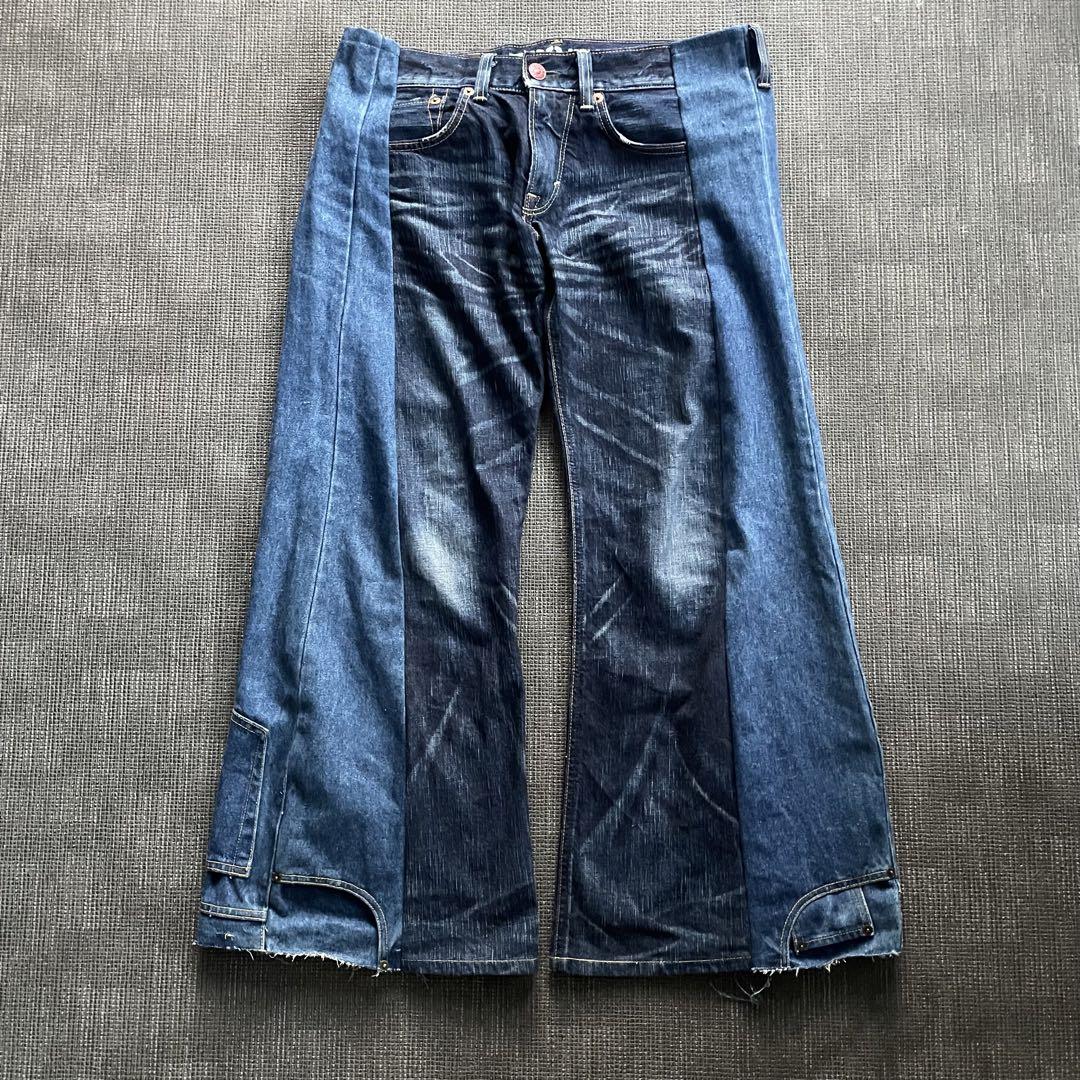 再構築　リメイク　ドッキング　フレアデニムパンツ　メンズ古着　Y2K