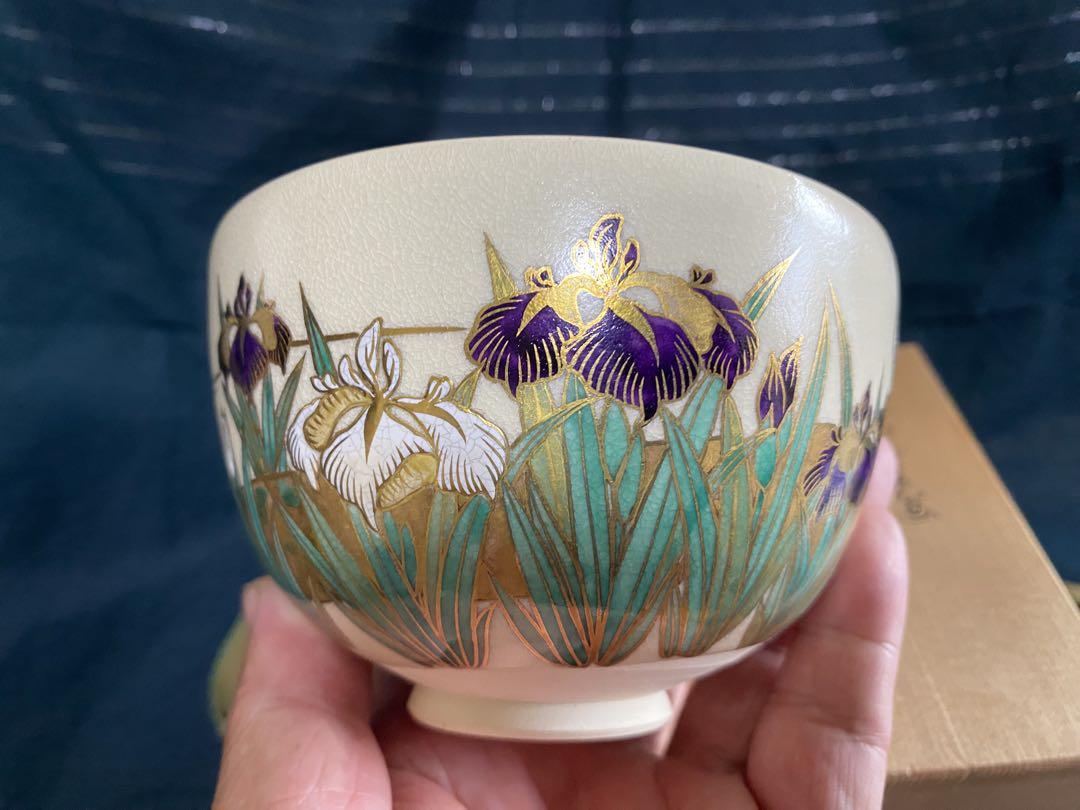 京焼 清閑寺窯 杉田祥平造 色絵　燕子花画 茶道具 お茶碗