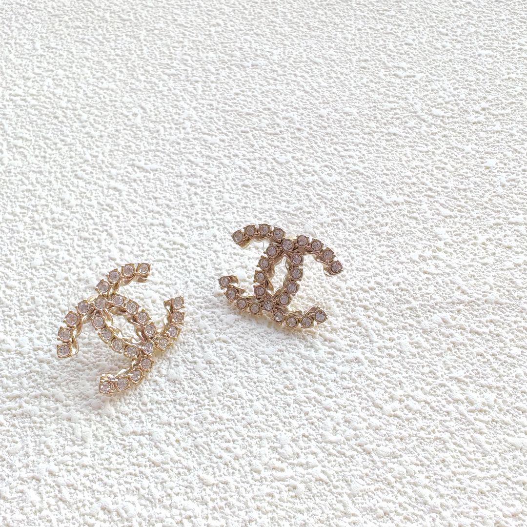シャネル ココマーク ピアス GP×ラインストーン ゴールド