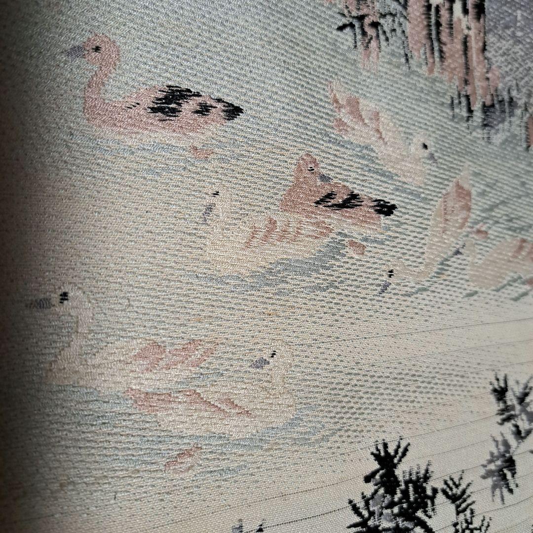 水鳥の群れ！正絹絽名古屋帯夏帯