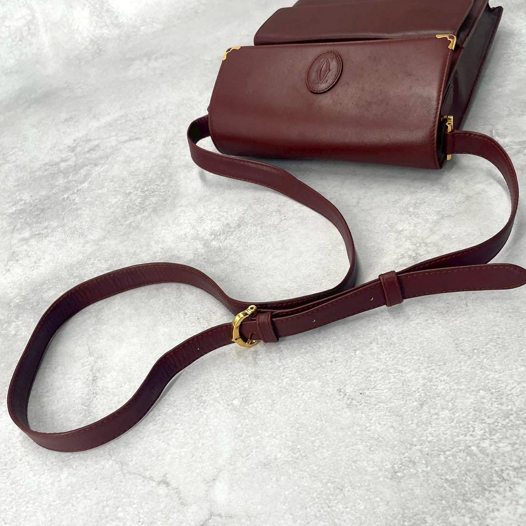 良品】カルティエ ショルダーバッグ サコッシュ レザー ボルドー