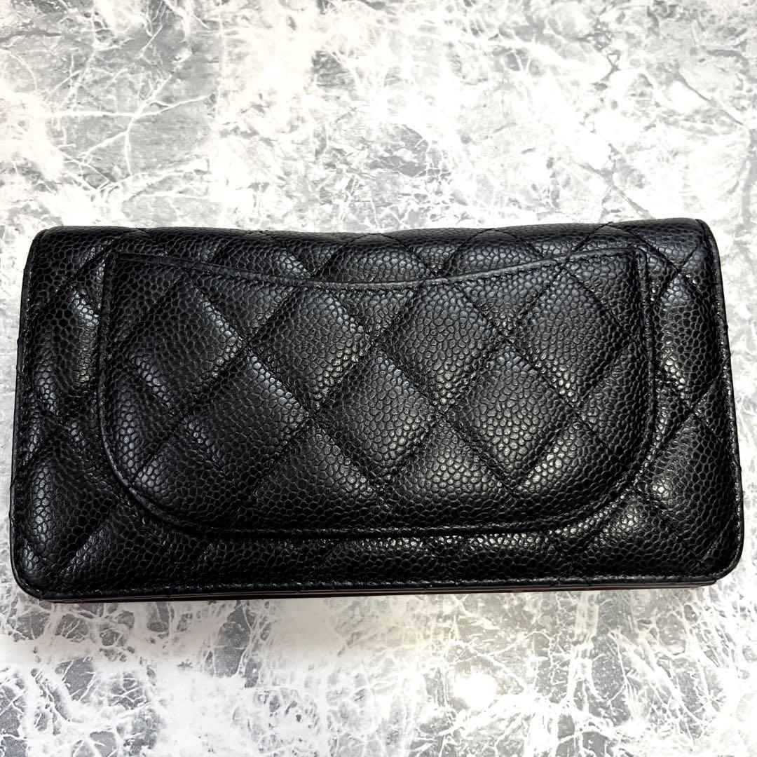 美品✨️CHANEL 長財布 キャビアスキン 黒 キルティング シャネルキャビアスキン長財布